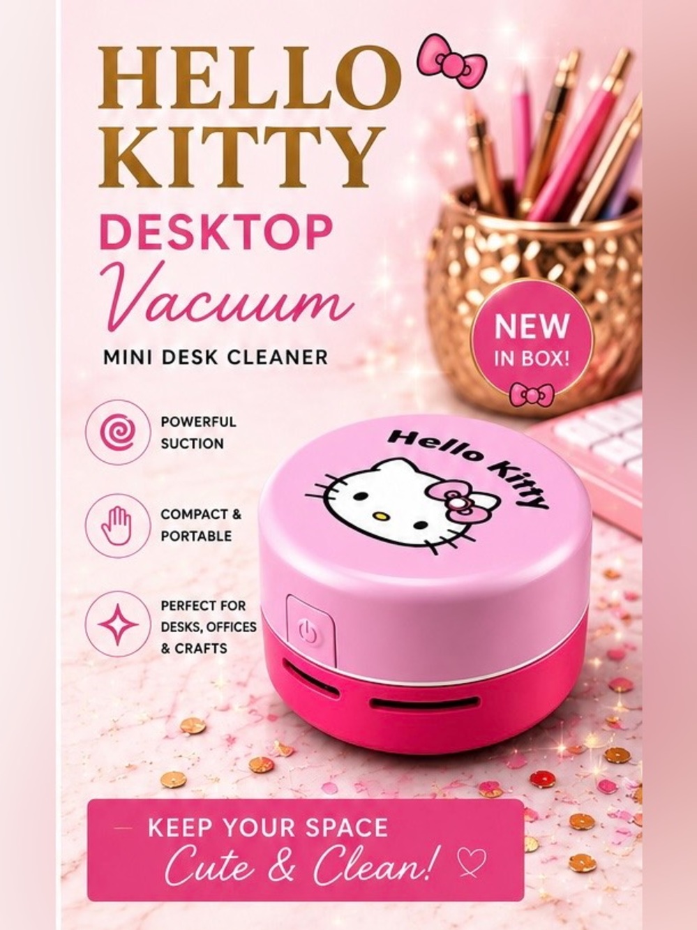 HELLO KITTY DESKTOP VACUUM MINI DESK CLEANER NIB